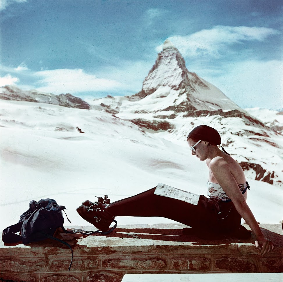 Robert Capa, [Skier sunbathing in front of the Matterhorn, Zermatt, Switzerland], 1950. © Robert Capa/International Center of Photography/Magnum Photos.