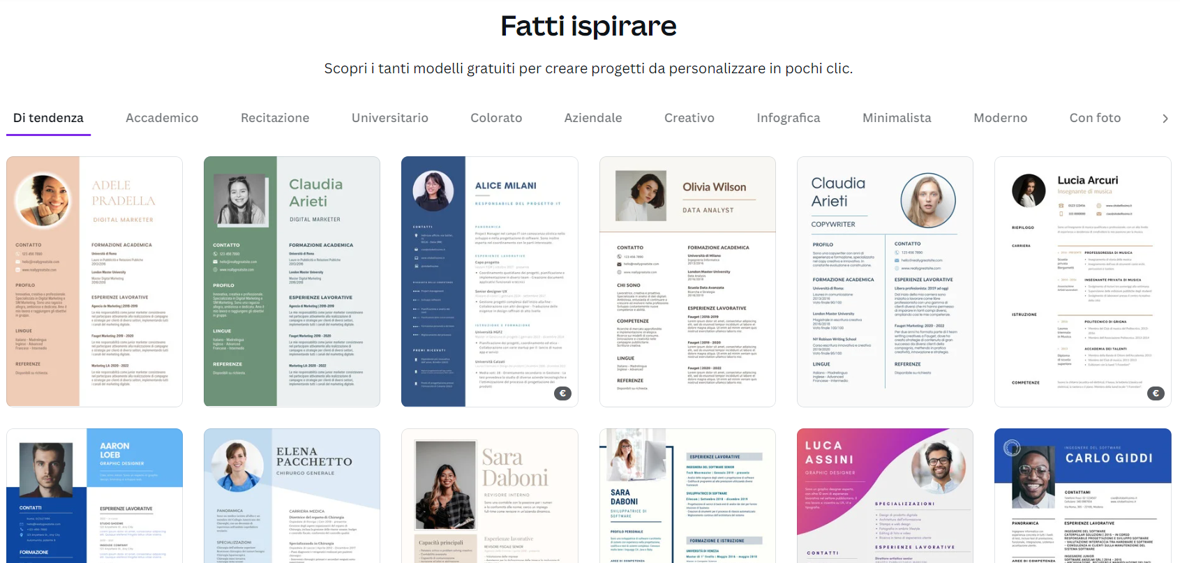 curriculum vitae canva esempi