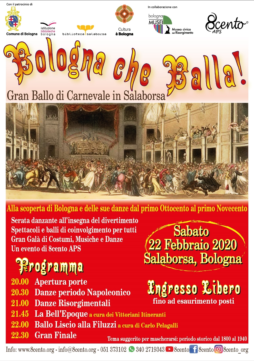 Locandina gran ballo di Carnevale Sala Borsa 2020
