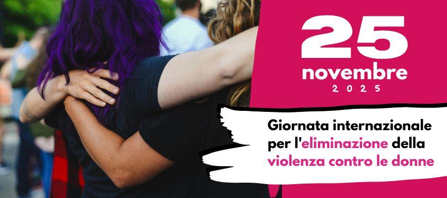 banner indicante la giornata del 25 novembre 2025 come evento contro la violenza sulle donne