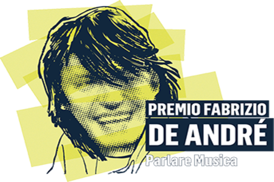 logo del premio Fabrizio De Andrè con il volto dell'artista e il suo nome sopra